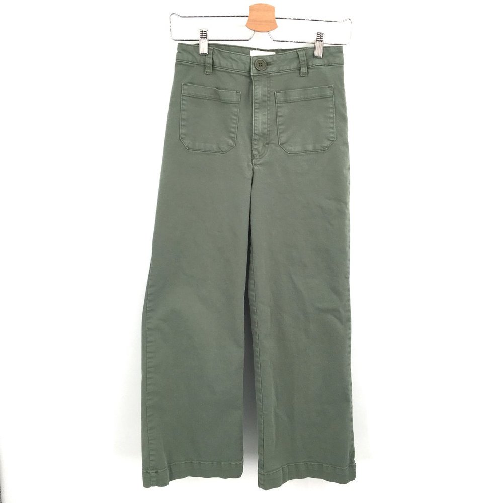 ROLLA'S Stretch Denim high rise wide flare me again Leg Sailor Pants Green 27 28